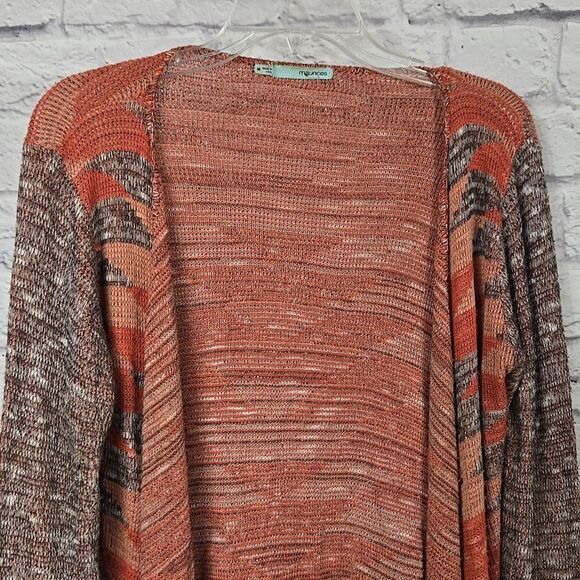 Maurices Aztec Open Front Fringe Drapey Cardigan Henna Knitted Long Sleeve Cardi - Picture 3 of 13